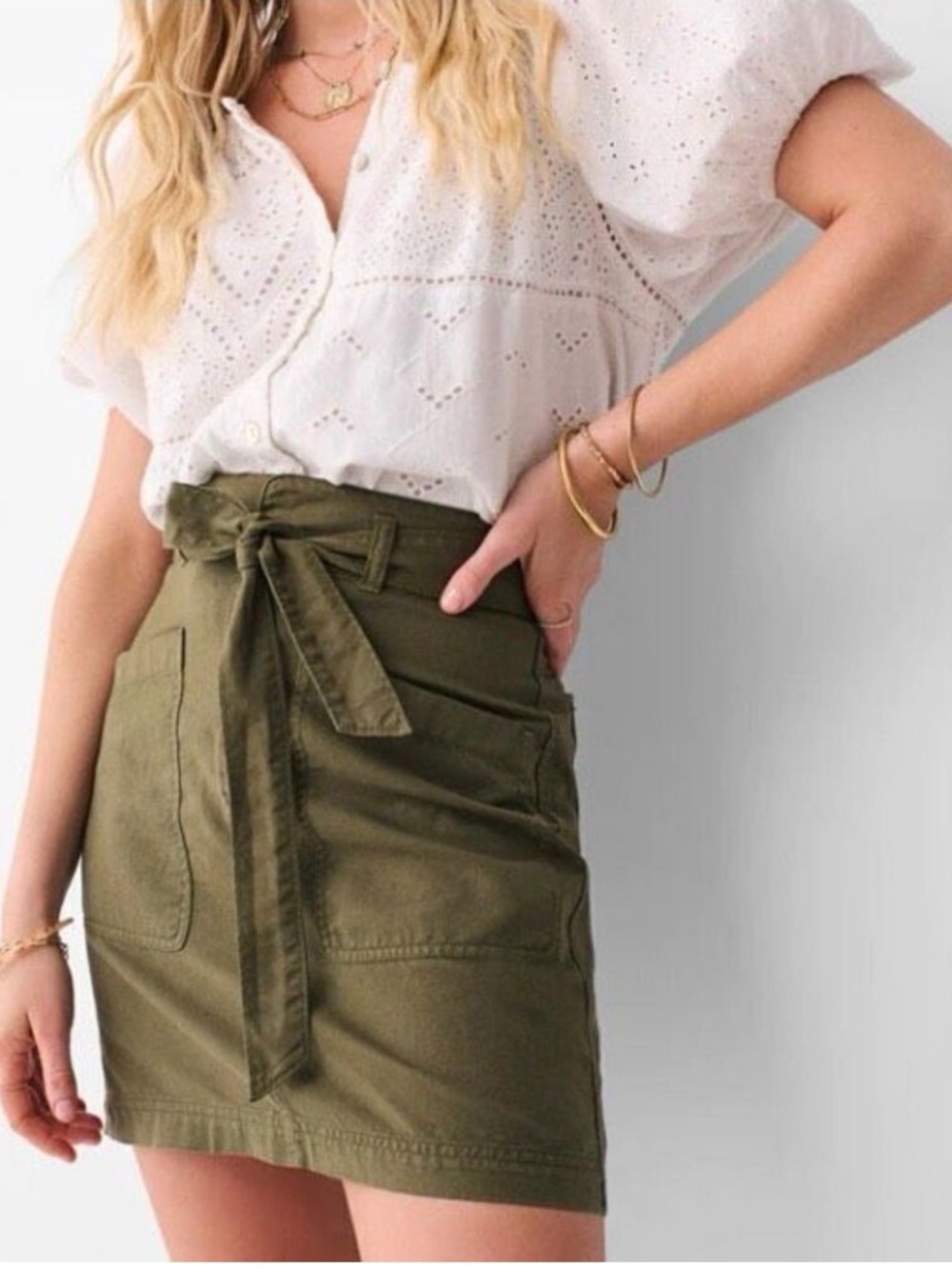 Faherty Palos Verdes Utility Mini Skirt Cotton Linen Military Green Size 6
